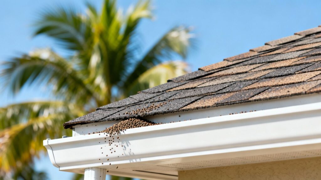 A severely damaged roof with many curling and missing asphalt shingles.