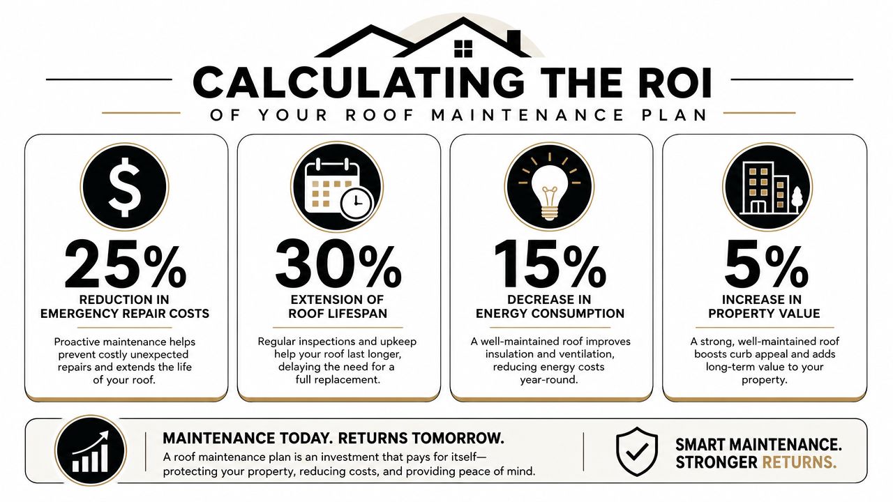 An infographic detailing the financial and operational return on investment of implementing commercial roof maintenance plans.