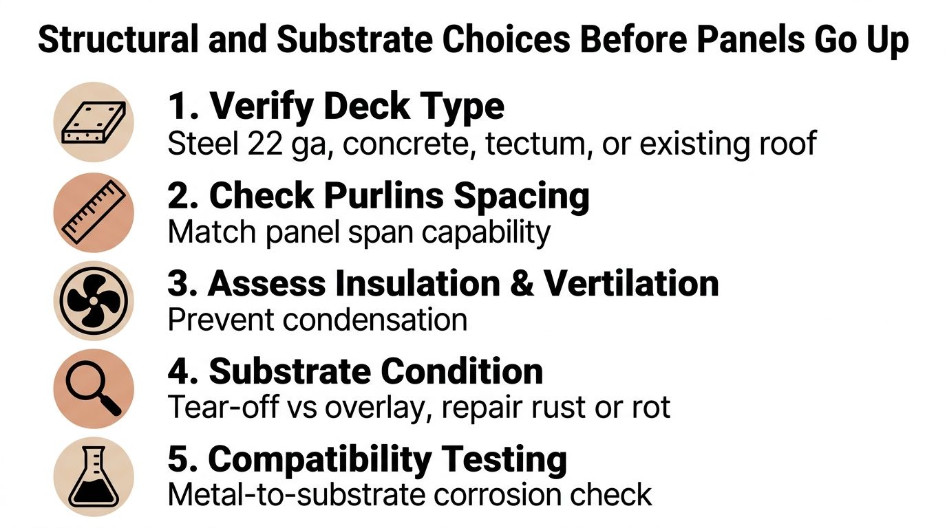 A list of five essential structural and substrate considerations for installing metal panels on commercial buildings.